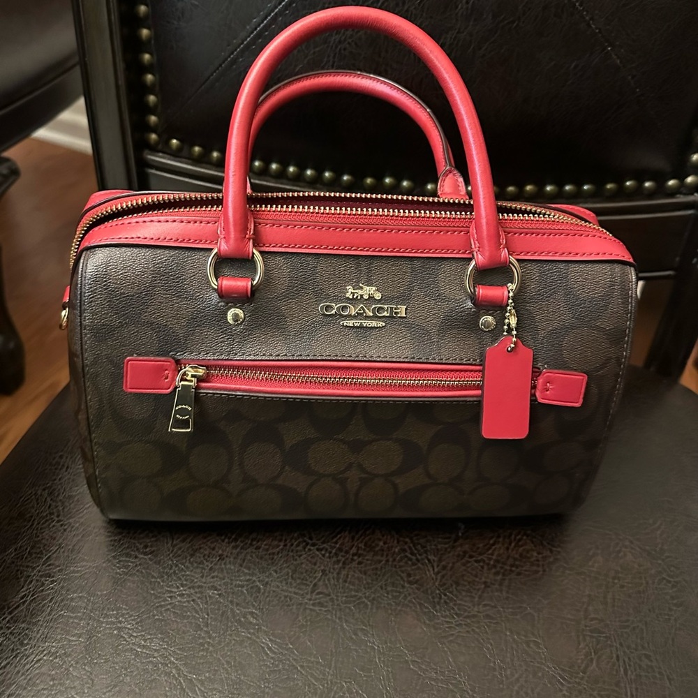 Coach Signature Brown and Red Satchel